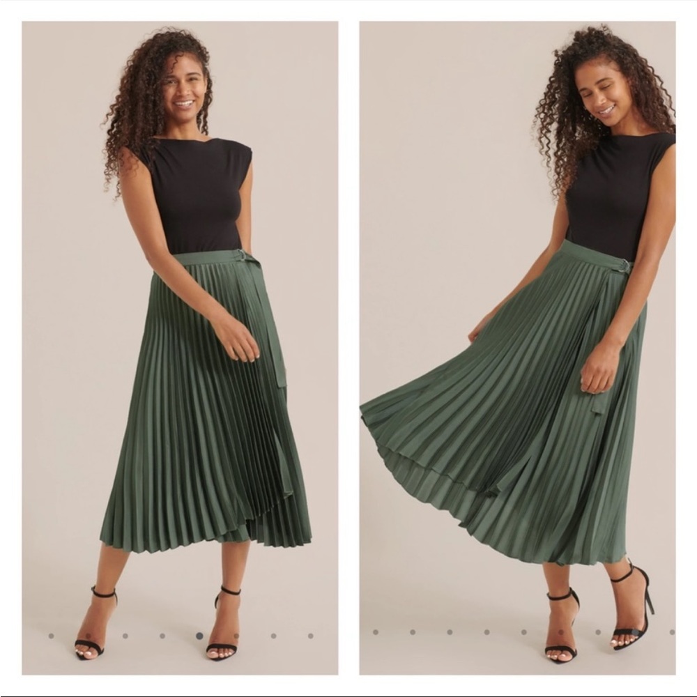 Modern Citizen CeCe Asymmetric Pleated Skirt, Dark Sage